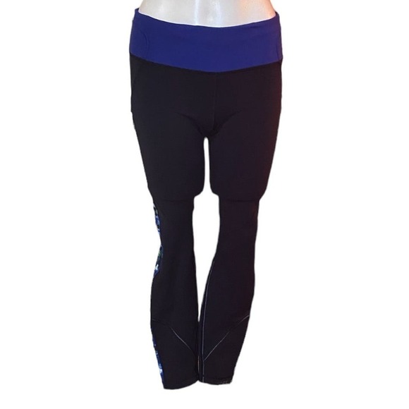 Lululemon Rain-On Train-On Women's Black Blue Full Length Leggings Size 8 - Picture 2 of 13